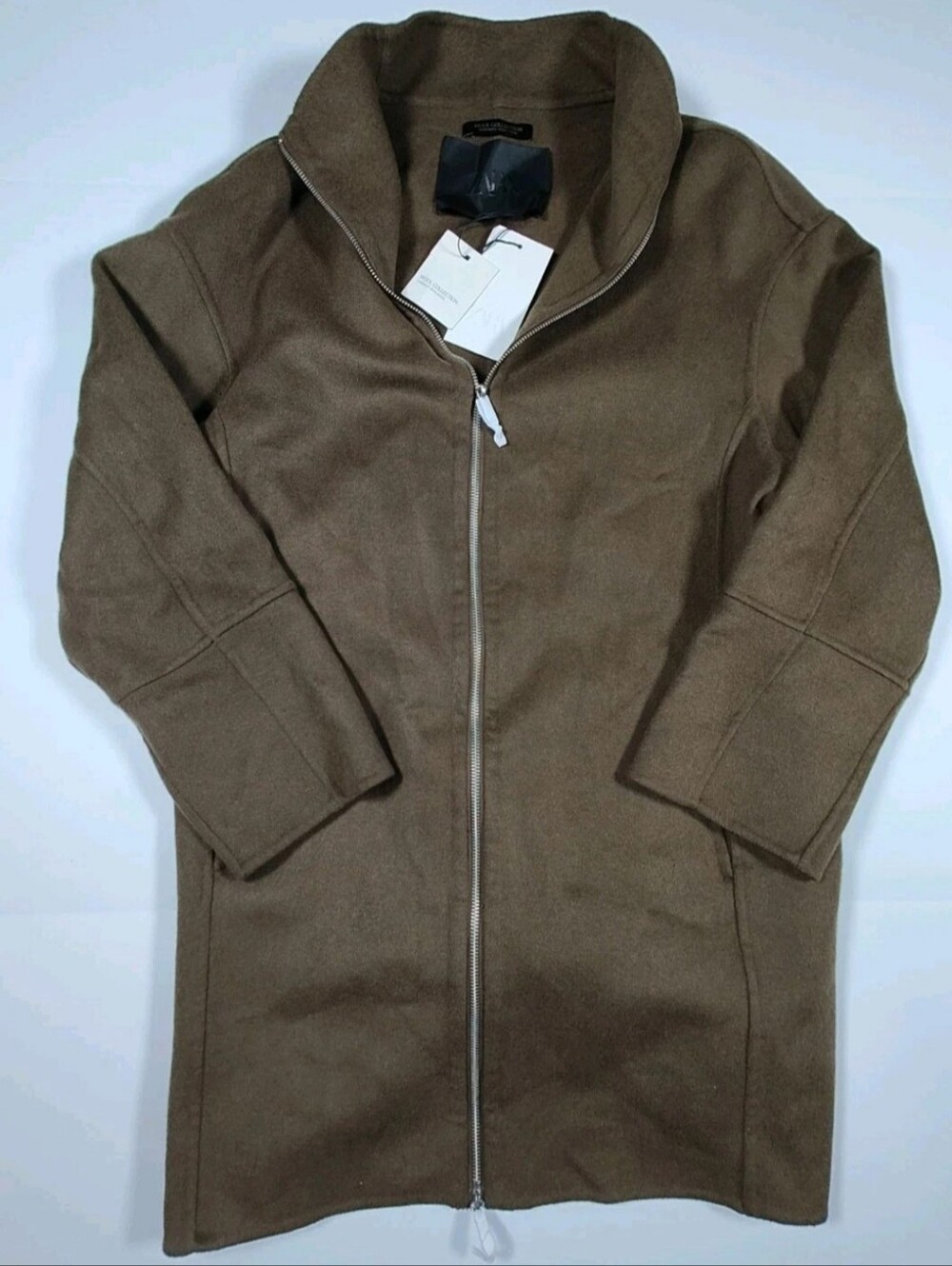 NWT Zara Wool Collection Women Brown Full Zip Overcoat Size XL